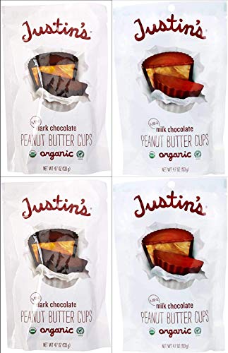 Justin's Nut Butter Mini Peanut Butter Cups,Variety 2 Milk Chocolate and 2 Dark Chocolate 4.7 Ounce Ea. (Pack of 4)