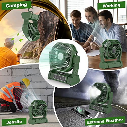 Camping Fan with LED Light, Portable Rechargeable Fan for Outdoor Camping Tent with Remote, Powerful 4 Speeds USB Desk Fan for Fishing, Power Outage, Picnic