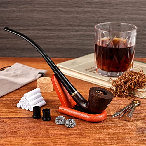 Rosewood Churchwarden Pipe Long Stem Classic Bent Tobacco Pipe With Accessories