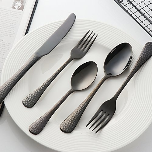 Buyer Star 5-Pieces Flatware Set, Black Silverware Utensils Stainless Steel Reusable Wedding Dinnerware Cutlery Set, Dessert Spoon Teaspoon Table Knife and Fork