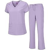 Natural Uniforms Women's Cool Stretch V-Neck Top and Cargo Pant Scrub Set with Regular and Petite Sizes