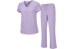 Natural Uniforms Women's Cool Stretch V-Neck Top and Cargo Pant Scrub Set with Regular and Petite Sizes