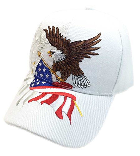 Aesthetinc Patriotic American Eagle and American Flag Baseball Cap USA 3D Embroidery (White)