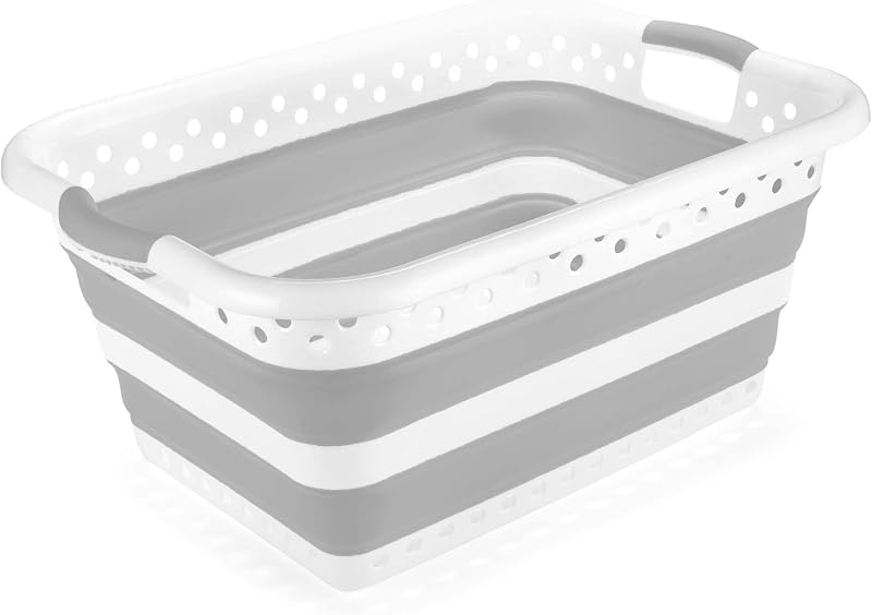 Addis Foldable 45L Laundry Basket White Grey Rectangular Collapsible