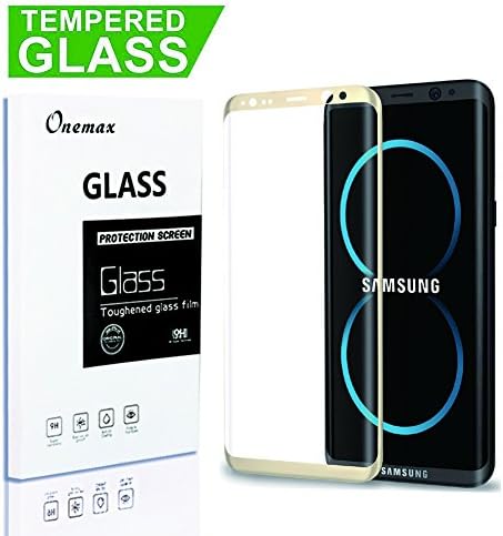 Onemax Samsung Galaxy S8 Plus Tempered Glass Screen Protector, 9H 3D Curved Edge,Anti Fingerprint, Anti-scratch Easy Bubble-Free Installation for Galaxy S8 Plus - Gold