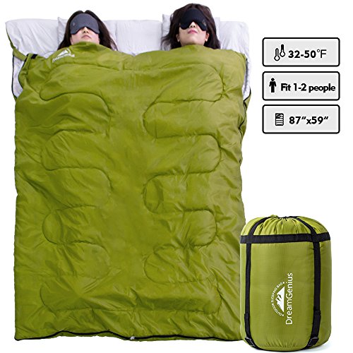 DreamGenius Double Sleeping Bag for Camping Waterproof Sleeping Bags for Adults with 2 Pillows
