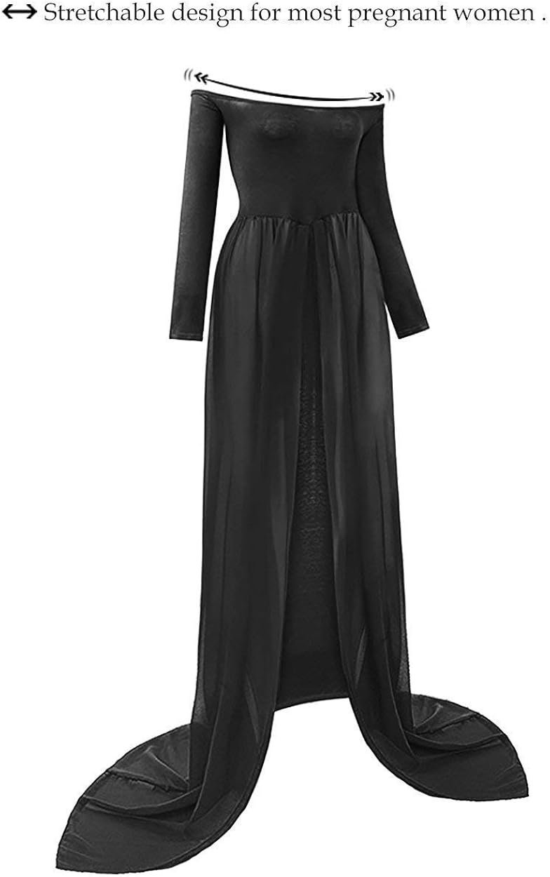 ZIUMUDY Maternity Maxi Chiffon Photography Dress Split Front Gown for Photoshoot (Black) at  Women’s Clothing store