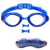 aegend Swim Goggles, Swimming Goggles of Flat Lens Replaceble Nose Piece for Men Women Adult Youth, Anti-Fog UV Protection Leak-Proof Triathlon Goggles with Protection Case, Blue