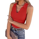 SANDERY Womens Ribbed Tank Top Sleeveless Tops Collared V Neck Polo Shirts Slim Fit Knit Basic Going Out Tops 2025