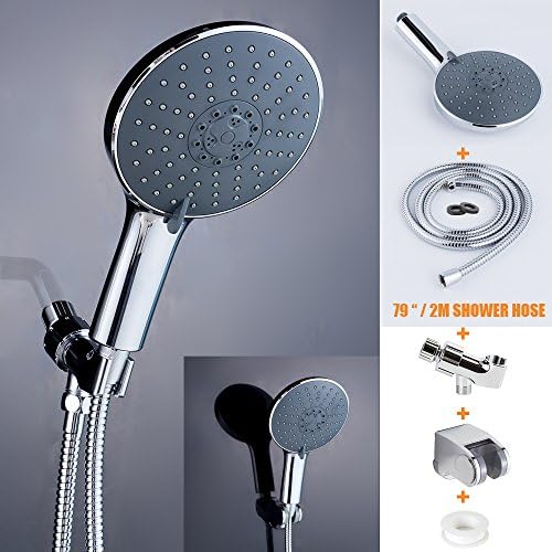 AWESON 6 Inches, 7 Settings, Handheld Showerhead, High Pressure Hand Held Shower Head with 2 Meters Shower Hose and 2 Pieces Adjustable Brackets, Teflon Tape, Chrome Finish (6" Kit-1)