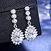 Kelofty Cz Dangle Earrings for Women, Womens Flower 14k-White-Gold-Plated Cubic Zirconia Teardrop Earring