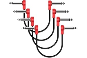 Freleaf 3IN Flat Guitar Patch Cables, Noise Free, Save Space, 1/4" TS Right Angle for Guitar Effect Pedals, 3IN 4 Pack, Red