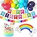 G.C Rainbow Birthday Decoration and Cake Topper Set Garland Balloons Arch Kit Happy Birthday Banner Bunting Boy Girl Baby Shower Party Supplies for Kids