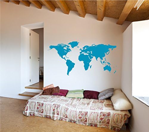 The Decal Guru World Map Vinyl Wall Art Sticker | Earth Home Decor Removable Sticker Easy to Apply Wall Graphic (Teal, 22x32 inches)