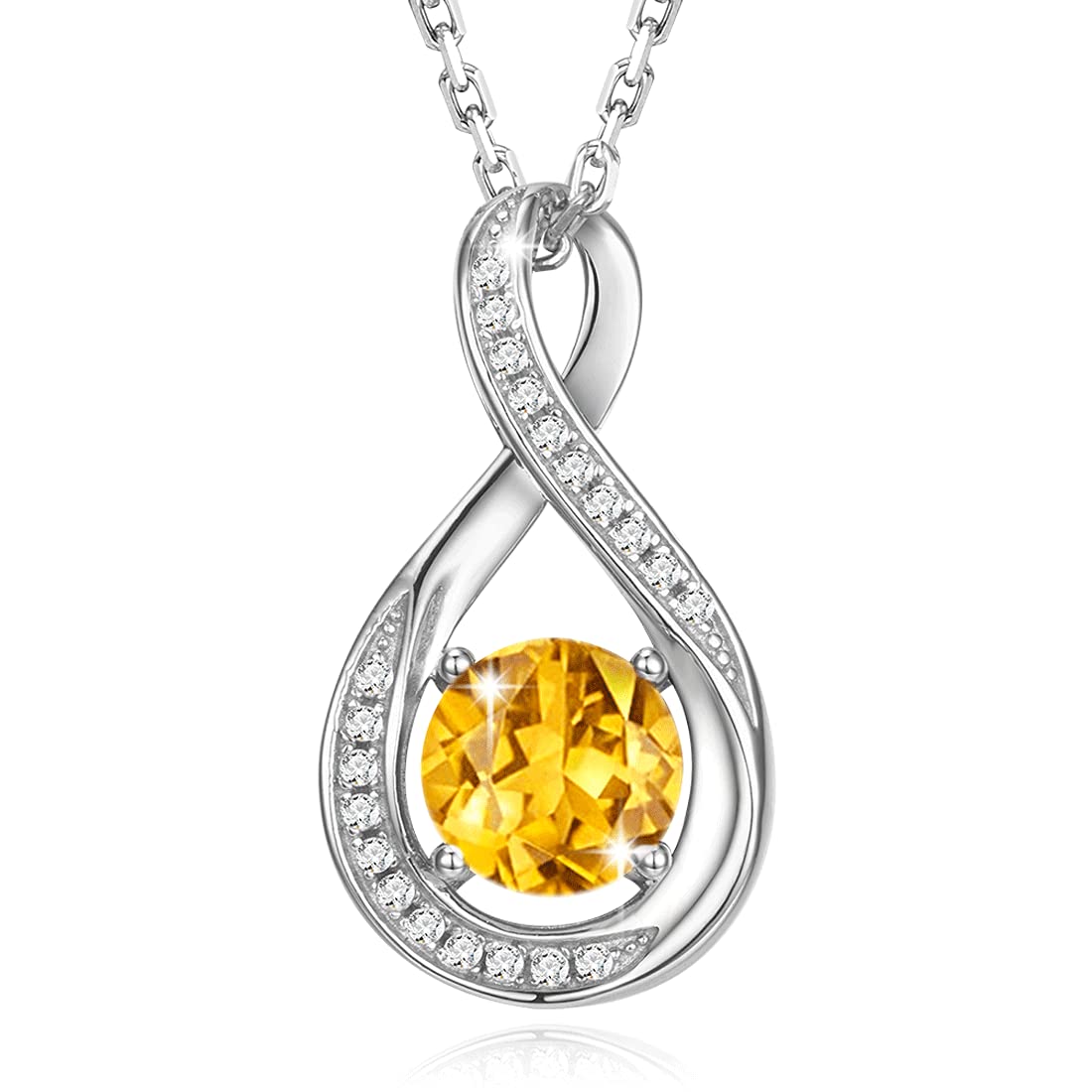 GEMLANTO 925 Sterling Silver Necklace Infinity Created Citrine November Birthstone Necklaces for Women Birthday Anniversary Mother's Day Jewellery Gifts for Women Girls Mum