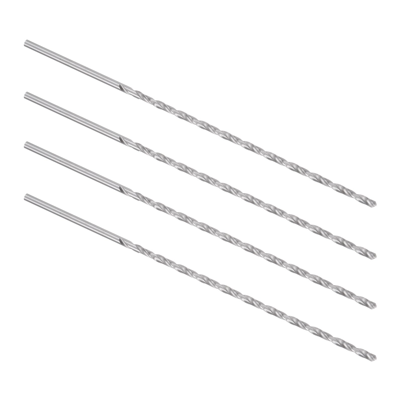 Kozelo 4PCS Twist Drill Bit - [3.2mm] High-Speed Steel Cobalt Round Shank Jobber Bit Set Silver Tone for Metal Wood Plastic Steel Use, 113mm / 4.45" Blade Length