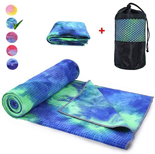 WeYingLe Yoga Mat Towel Non Slip Hot Yoga Towel,Sweat Absorbent, for Hot Yoga, Bikram, Pilates (Tie-Dyed Blue)