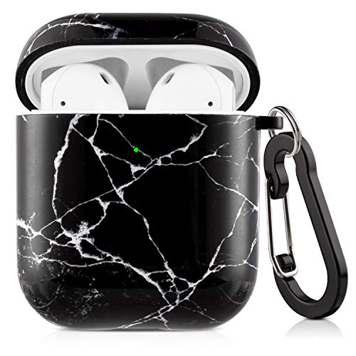 Cutebricase Airpods Case, Black Marble Airpod Case Protective Hard Case Cover for Apple AirPods 2 & 1 with Keychain Compatible with Wireless Charging (Black Marble)