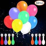 Funow 32 Pack LED Balloons Flashing, 8 Colors Light Up Balloons, Lasts 12-24 Hours for Glow in the Dark Party Supplies, Birthday Decorations, Halloween Party