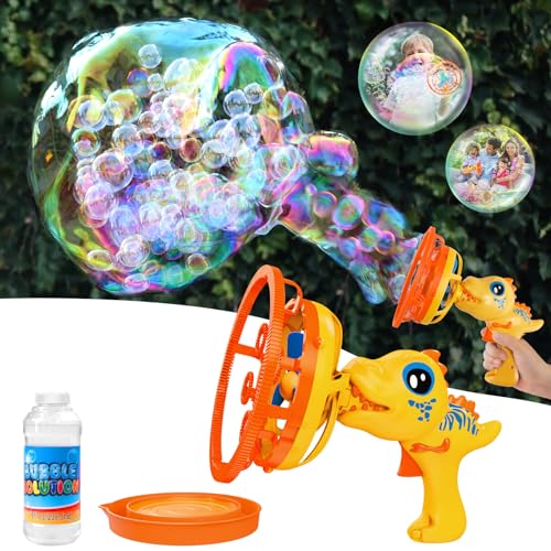 Photo 1 of Bubble  Bubble Machine Dinosaur Bubble Blower Toy for Kids and Toddlers Bubble in Bubble Gun Party Favors Birthday Christmas Easter Gift for 3 4 5 6 7 8 9 Years Old Boys and Girls (Yellow)