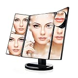 Makeup Mirror Tri-Fold Vanity Lighted Touch Screen with 21 LED, 1X/2X/3X/10X Mag