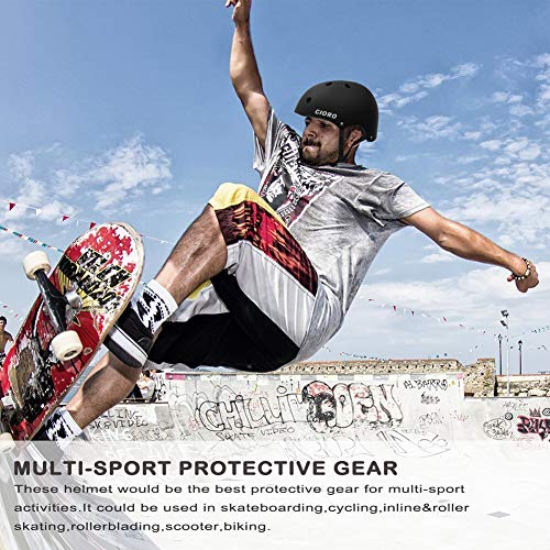 GIORO Skateboard Helmet Impact Resistance Safe Helmet with Ventilation Multi Sport for BMX Bike Skate& Scooter,Dual Certified CPSC Adult &Kids Adjustable Dial Helmet-Multiple Colors&Sizes (Black, S)