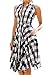 Women Summer Sleeveless Side Pockets Plaid Check Pleated Casual Skater Shirt Dress Sexy Clubwear Large Size Black White