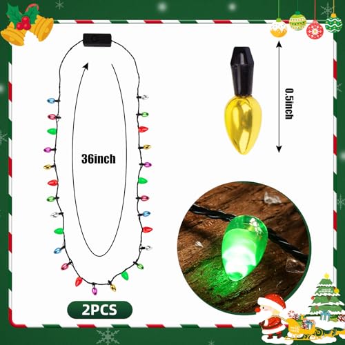 FUTUREPLUSX 2PCS Christmas Light Up Necklaces, Christmas LED Necklace Christmas Costume Accessories for Christmas Party Supplies Accessories