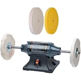 POWERTEC Bench Buffer Buffing Machine 8" Slow Speed Bench Grinder, Jewelry Buffer Polisher Machine, Includes 4PCs 80Ply Buffing Wheels | Long Shaft Benchtop Buffers Polishing Silver, Jewelry - BF800C