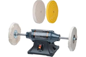POWERTEC Bench Buffer Buffing Machine 8" Slow Speed Bench Grinder, Jewelry Buffer Polisher Machine, Includes 4PCs 80Ply Buffing Wheels | Long Shaft Benchtop Buffers Polishing Silver, Jewelry - BF800C