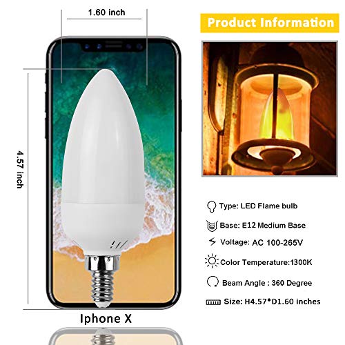 LEDERA Flame Light Bulb (4 Pack), E12 LED Flickering Flame Effect Light, 1300K Emulation Candelabra Bulb for Decoration