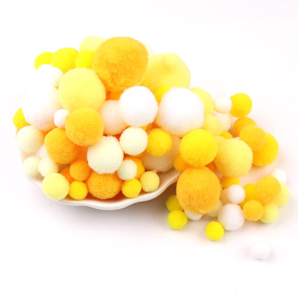 135 Colourful Pompoms for Crafts,10-30 mm Mini Pompoms Balls,Small Pompoms Balls,Fluffy Colourful Pom Pom Decoration Pompom Plush Balls Craft Accessories for Sewing Decoration DIY Crafts,Yellow