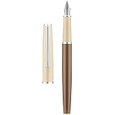 Hongdian 920S Fountain Pen Brown Metal Pen, Iridium M Nib Classic Pen with Ink Converter