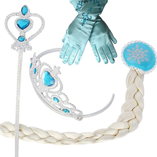 Princess Dress up Accessories 4 Pieces Tiara Crown Wig Wand Gloves Gifts for Children