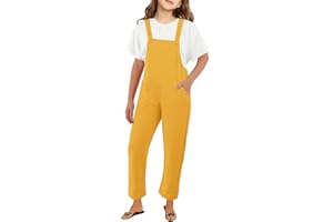 Mlvekrt Girls Overalls Sleeveless Adjustable Jumpsuits Kids Casual Loose Romper Cute Long Pants with Pockets 4-14 Years