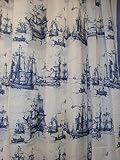 Ikea Nautical Tall Ships Boat Lighthouse Navy White Fabric Shower Curtain 71 X 71 Aggersund