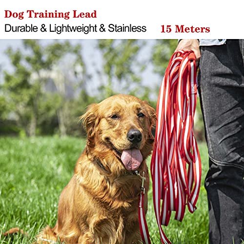 Dog Training Lead, Long Dog Leash Nylon Dog Recall Leads Long Training Dog Leash for Camping Tracking Training Obedience Backyard Play, Strong Lead Leash for Dog Comfortable Padded Handle (15m/50ft)