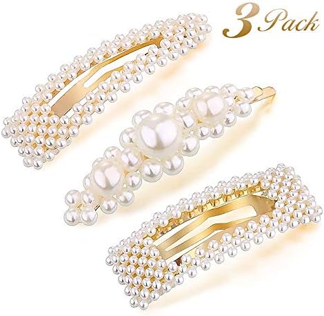 Hoomall Pearl-Hair-Clips for Women Girls 3pcs Large Bows/Clips/Ties for Mothers Day Birthday Valentines Day Gifts Bling Hairpins Styling Tools Accessories