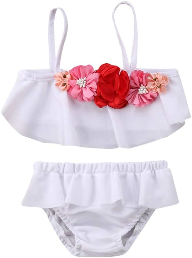 Girls Bikini Beach Suspender Swimsuit+Shorts Girls Surprise Swimming Costume Summer Swimwear Set Age 1 2 3 4 5 6 Years White