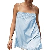 Satin Lace Long Tank Tops for Women Square Neck Silk Camisole Tops Spaghetti Strap Lace Trim Cami Tunic Undershirts