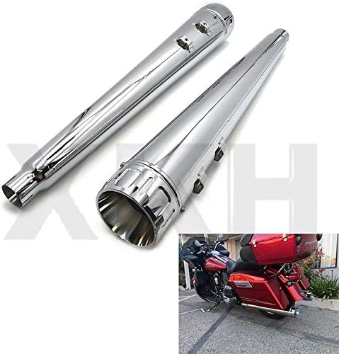 SMT- Replacement of 4"Chrome Megaphone Slip On Mufflers Exhaust Pipe For 1995-2016 Harley Touring