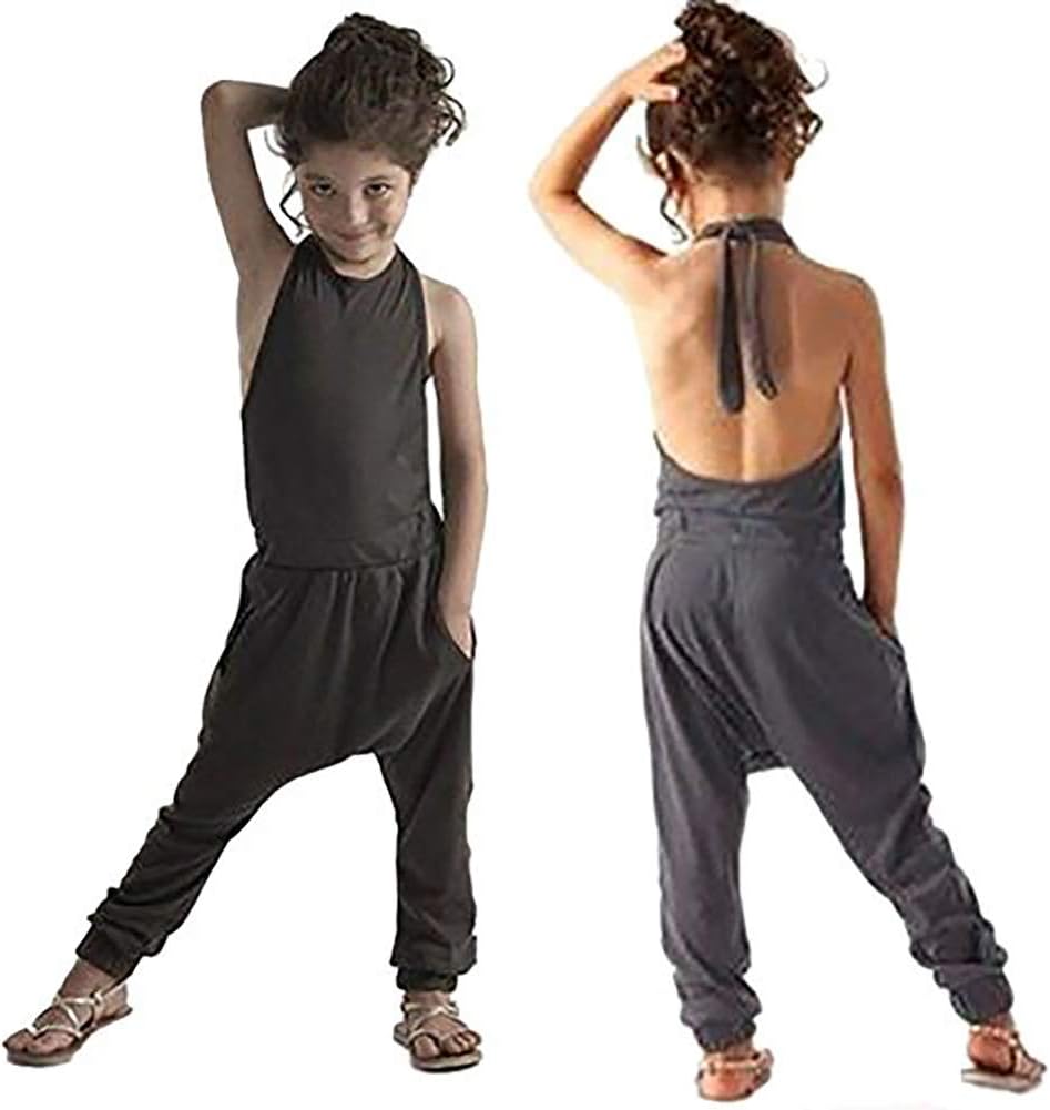 Gemgeny Baby Grey Summer Cute Jumpsuits for Girls Kids Harem Strap Romper Jumpsuit Toddler One Piece Pants Trousers Clothes Size 3-4Y