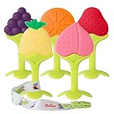 5STARBB Baby Teething Toys, Pack of 5, FDA Approved Eco-friendly BPA-Free Soft Silicone Fruit Freezer Safe Teether Toys Set with Pacifier Clip for 3 to 12 Months Toddlers & Infants, Baby Gum Massage