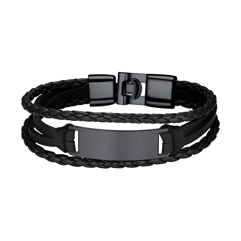 Custom4U Brown Bracelets Bangle for Men Punk Hand Jewellery Mens Multilayer Leather Bracelet