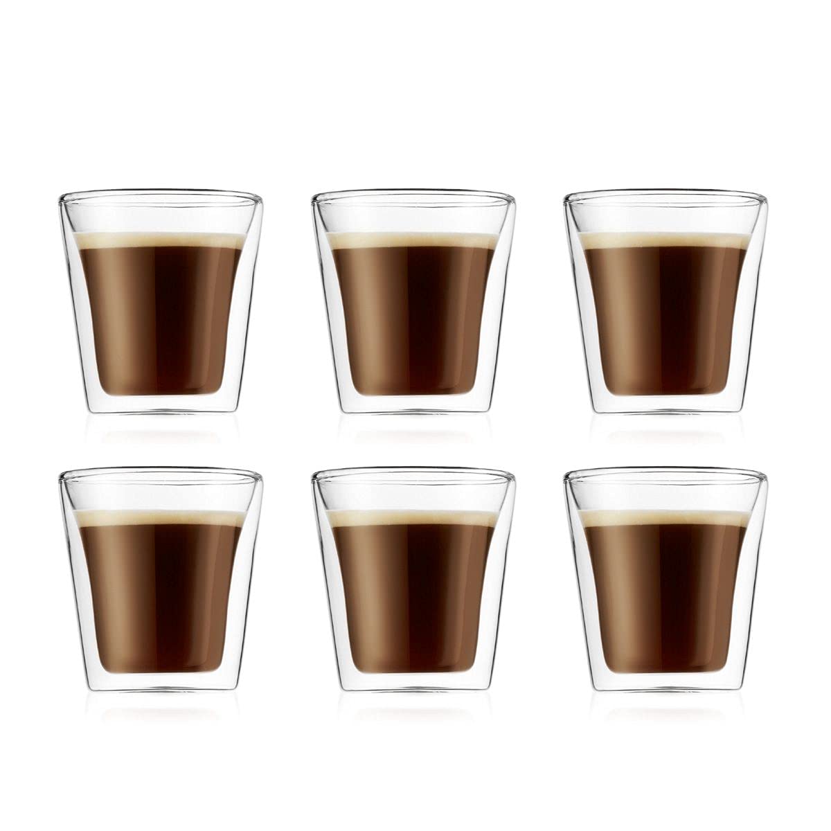 Bodum 10108-10-12 Canteen Set of 6 Glasses 0.1 L (3 oz) Double walled, clear, 16 cm x 24 cm x 8.7 cm