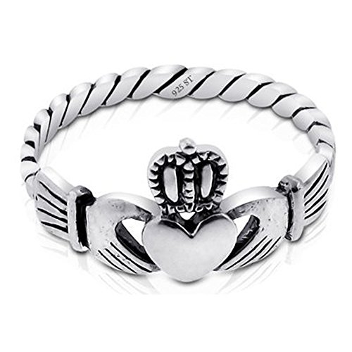 925 Sterling Silver Band Ring - Claddagh Friendship And Love Polish Antique Finish Band Ring