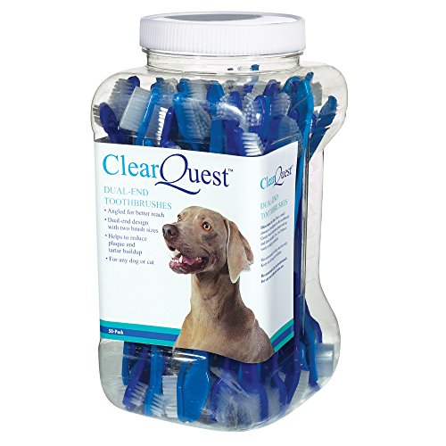 ClearQuest Dual-End Pet Toothbrushes, 9-Inch, 50/Canister, (Colors Vary)