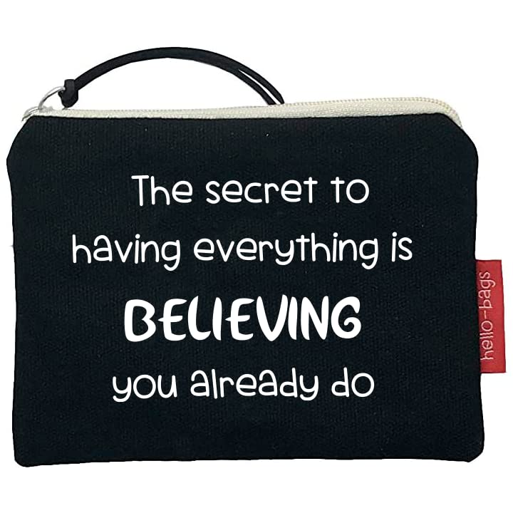 Hello-Bags. Purse Bag/Wallet/Card Holder. Outer: 100% Cotton. with Zip and Inner Lining. Includes Kraft Gift Envelope. Model: THESECRET. Colour: Ecru/Black. 14 x 10 cm., Black/White, Contemporary