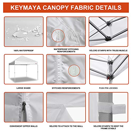 Keymaya 10'x10' Ez Pop Up Canopy Tent Commercial Instant Shelter with 4 Removable sidewalls Bonus Weight Bag 4-pc Pack, 10x10 (Black)