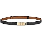 Women's Skinny Leather Belt with Adjustable Silver Turn-Lock Buckle - Ideal for Dresses, Jeans, and Coats, Black